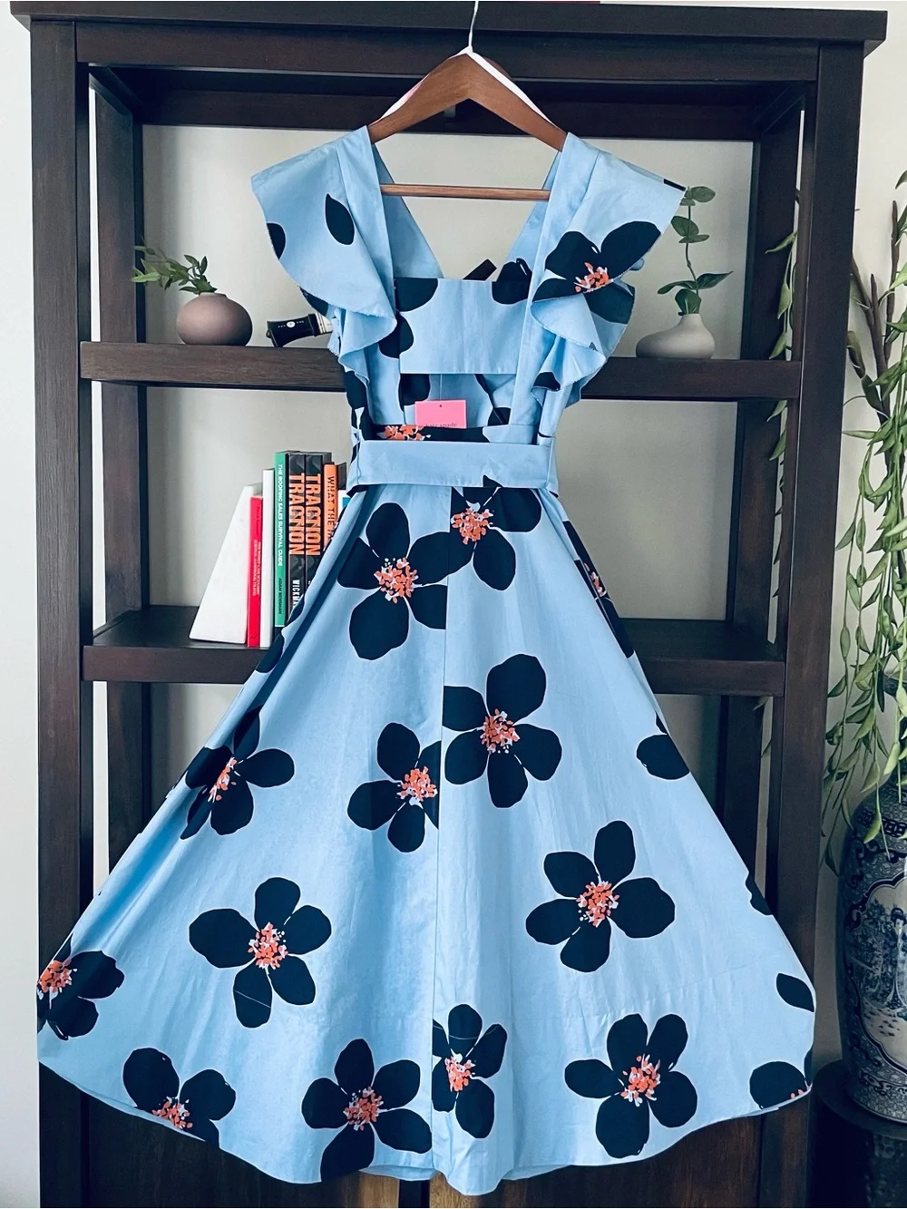 Kate Spade Grand Flora Poplin Midi Dress NWT Size 2 Blue Heron Cutout Back